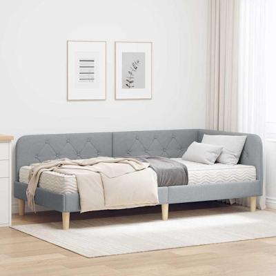 Hoekbedframe met matras Lichtgrijs 90 x 190 cm Stof