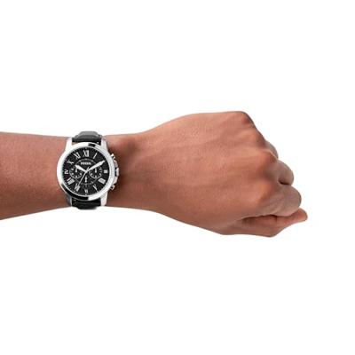 Fossil Heren Grant chronograaf zwart lederen horloge FS4812