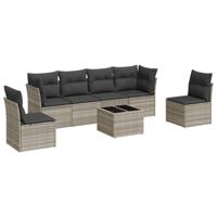6-delige Loungeset met kussens poly rattan lichtgrijs - thumbnail