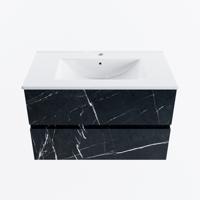 MONDIAZ VICA 80cm badmeubel onderkast Marquina 2 lades. Wastafel DENIA midden 1 kraangat, kleur Glanzend Wit. - thumbnail