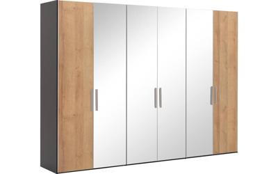 Goossens Kledingkast Easy Storage Ddk, Kledingkast 304 cm breed, 220 cm hoog, 2x draaideur en 4x spiegel draaideur midden