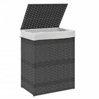 VidaXL Wasmand met deksel 46x33x60 cm poly rattan grijs - thumbnail
