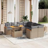 9-delige Loungeset met kussens poly rattan beige - thumbnail