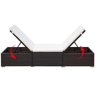 Ligbed 195x60x31 cm poly rattan bruin en crmewit Ligbed 195x60x31 cm poly rattan bruin en crmewit