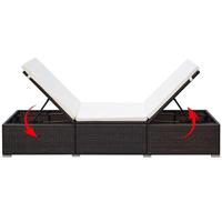 Ligbed 195x60x31 cm poly rattan bruin en crmewit - thumbnail