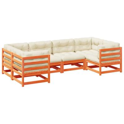 6-delige Loungeset met kussens massief grenenhout wasbruin