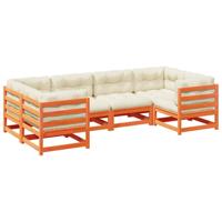 6-delige Loungeset met kussens massief grenenhout wasbruin - thumbnail