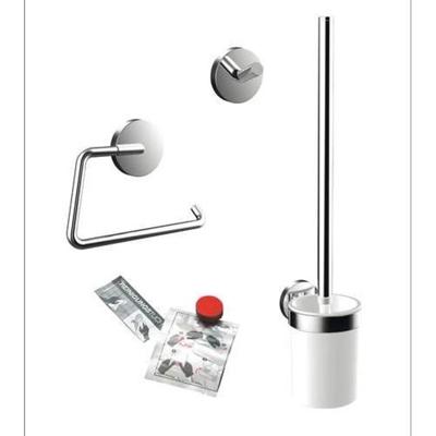 Emco Round Toiletaccessoireset - toiletborstelhouder - open - toiletrolhouder - zonder klep - handdoekhaken - 2 stuks - enkel - chroom 439800100