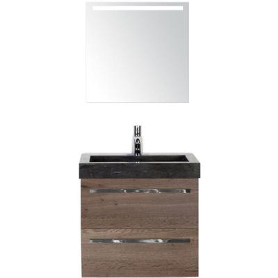 Seville Badmeubelset 60 cm - Tabacco - Wastafel Hardsteen Wit Lucca met Sence Spiegel