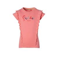 Quapi Girls T-shirt Fayah met tekst en ruches zachtroze - thumbnail