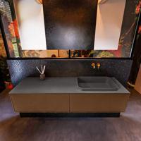 Badkamermeubelset Mondiaz Erin 150 cm met 2 Lades met RIDGE Wastafel Rechts Dark grey Zonder Kraangaten Greeploos Mat Rust - thumbnail