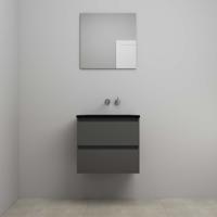 On-Line Badkamermeubelset - 60 cm - Voorgemonteerd - Ladestructuur - Acryl Wastafel - zonder Kraangat - Spiegel - Mat Antraciet - thumbnail