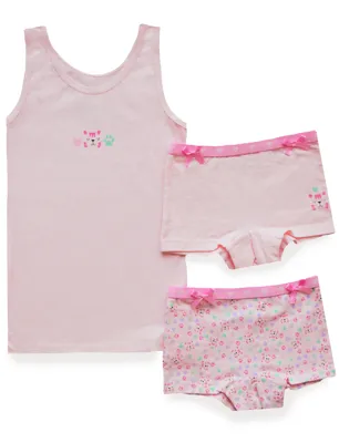 Funderwear meisjes setje Tiger - Onderbroek & Hemdje - Boxershorts - Roze - Groen - Paars