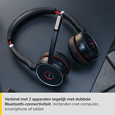 Jabra Evolve 75 UC Wireless Stereo On-Ear Headset – Unified Communications Optimised Headphones With Long-Lasting Battery and Charging Stand – USB Bluetooth Adapter – Black