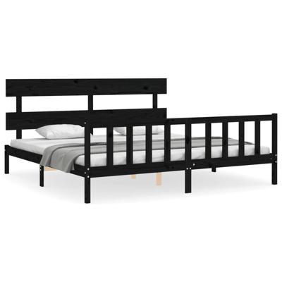 Bedframe met hoofdbord massief hout zwart 200x200 cm