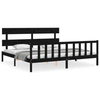 Bedframe met hoofdbord massief hout zwart 200x200 cm - thumbnail