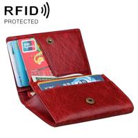 KB171 Antimagnetic RFID Crazy Horse Texture Leather Card Holder Wallet for Men and Women (Red) - thumbnail