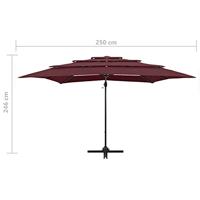 Parasol 4-laags met aluminium paal 250x250 cm bordeauxrood - thumbnail