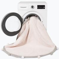 Rond afwasbaar katoenen tapijt met pompons LORENA CANALS rozen - thumbnail