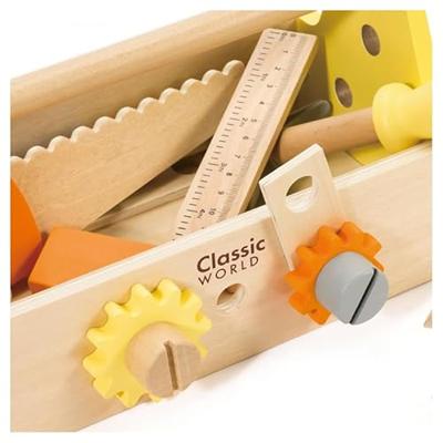 Classic World world houten timmermanset met gereedschapskist, 18dlg.