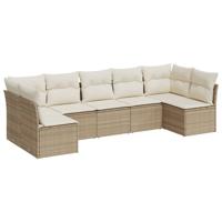 7-delige Loungeset met kussens poly rattan beige - thumbnail