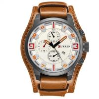Curries M8225 leger militaire lederen band mannen quartz horloge (zwart wit) - thumbnail