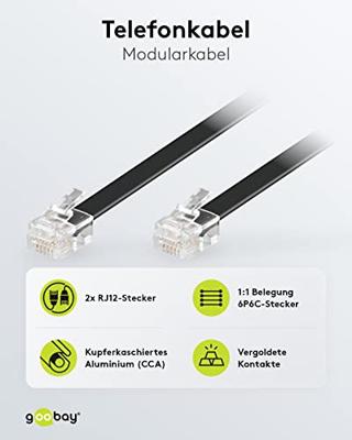 Goobay Telefoon (analoog) Kabel [1x RJ12-stekker - 1x RJ12-stekker] 10.00 m Zwart