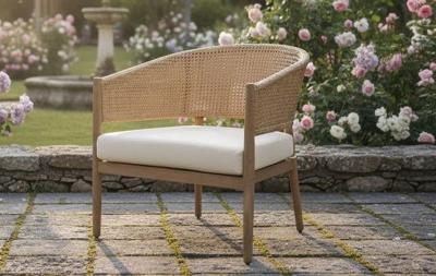 Bari lounge chair light yellow steel/bamboo wicker/acacia teak look Eurofar - Eurofar