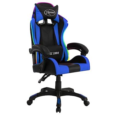 Racestoel met RGB LED-verlichting kunstleer blauw en zwart - thumbnail