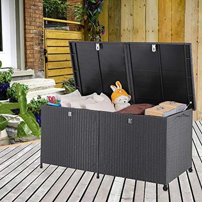 Tuinbox Polyrotan Kussenbox Zwart 150x77x73cm met Wielen