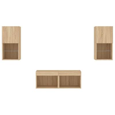 4-delige Tv-wandmeubelset met LED-verlichting sonoma eikenkleur