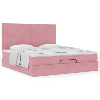 Ottoman bed met matrassen 180x200cm fluweel roze