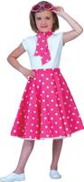 Rock and roll rok kind met sjaaltje roze/wit - thumbnail
