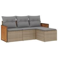 5-delige Loungeset met kussens poly rattan beige - thumbnail