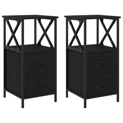 Nachtkastje 2 pcs Zwart Eiken 34 x 35,5 x 70 cm Bewerkt hout