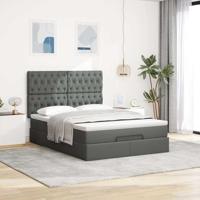 Ottoman bed met matras en LED's 140x200cm stof donkergrijs - thumbnail