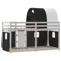 Stapelbed met gordijnen 90x200 cm grenenhout wit en zwart - thumbnail