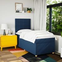 Boxspring met matras stof blauw 90x200 cm - thumbnail