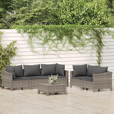 6-delige Loungeset met kussens poly rattan grijs