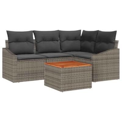 Tuinbankenset met kussen 5 pcs Grijs poly rattan