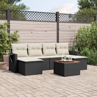 7-delige Loungeset met kussens poly rattan zwart - thumbnail