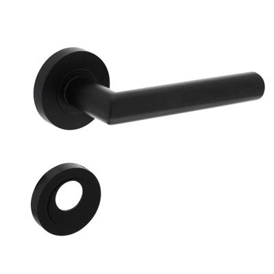 Deurkruk Bastian op ronde rozet 52x10mm met nokken + rondcilinderplaatjes mat zwart