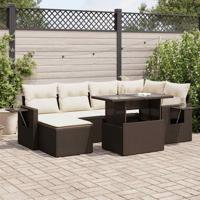 7-delige Loungeset met kussens poly rattan bruin - thumbnail