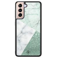 Samsung Galaxy S21 glazen hardcase - Minty marmer collage - thumbnail