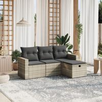 4-delige Loungeset met kussens poly rattan lichtgrijs - thumbnail