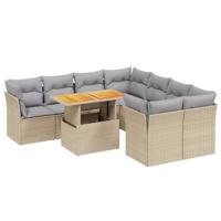 9-delige Loungeset met kussens poly rattan beige - thumbnail