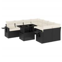9-delige Loungeset met kussens poly rattan zwart - thumbnail