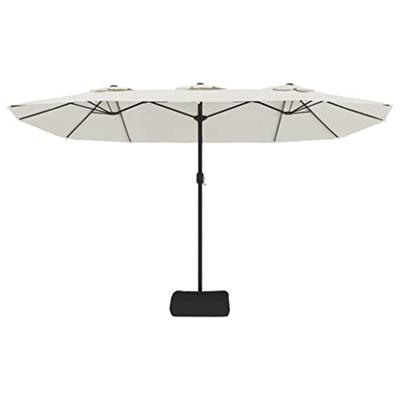 Parasol dubbel dak met LED 449x245 cm zandwit