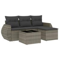 5-delige Loungeset met kussens poly rattan grijs - thumbnail