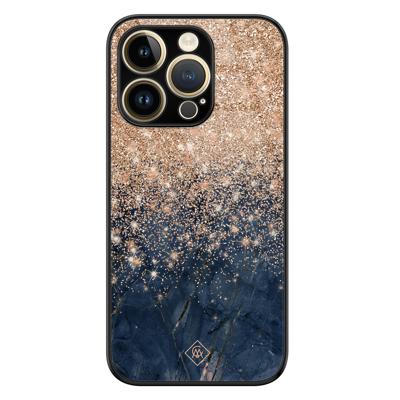 iPhone 14 Pro Max glazen hardcase - Marmer blauw rosegoud iPhone 14 Pro Max glazen hardcase - Marmer blauw rosegoud